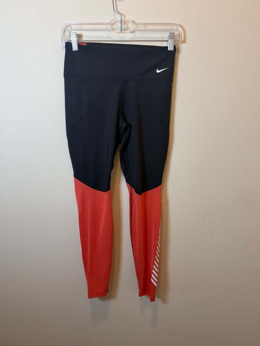 Nike Dri-FIT High-Rise Colorblock Performance Leggings Black and Infrared